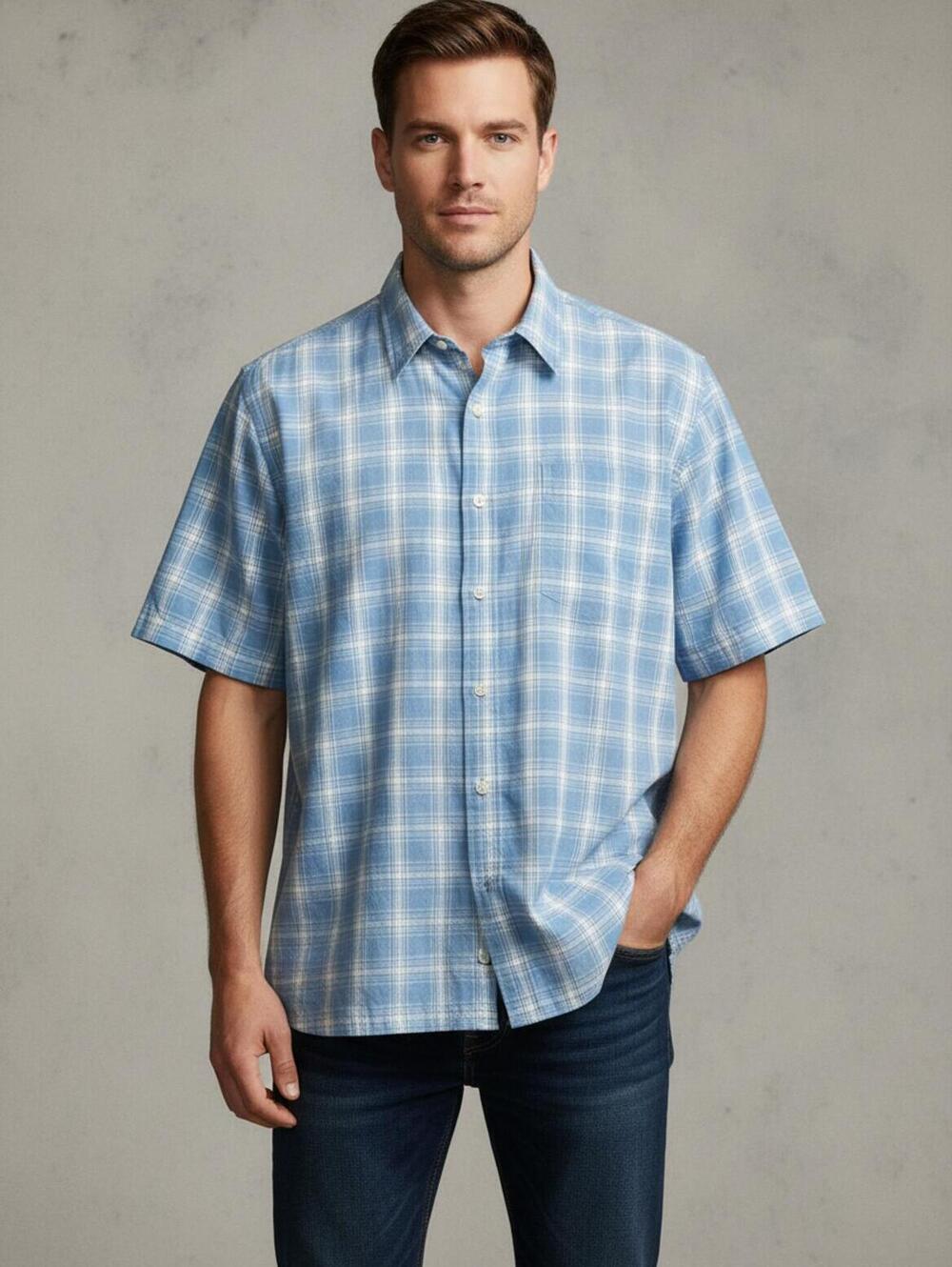 Royal Robbins Outdoor & Travel Clothing Blue Plaid Short Sleeve Shirt XL